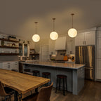 Chrome Modern Globe Hanging Pendant Light with White Bubble Glass Shade for Kitchen Island, Dining