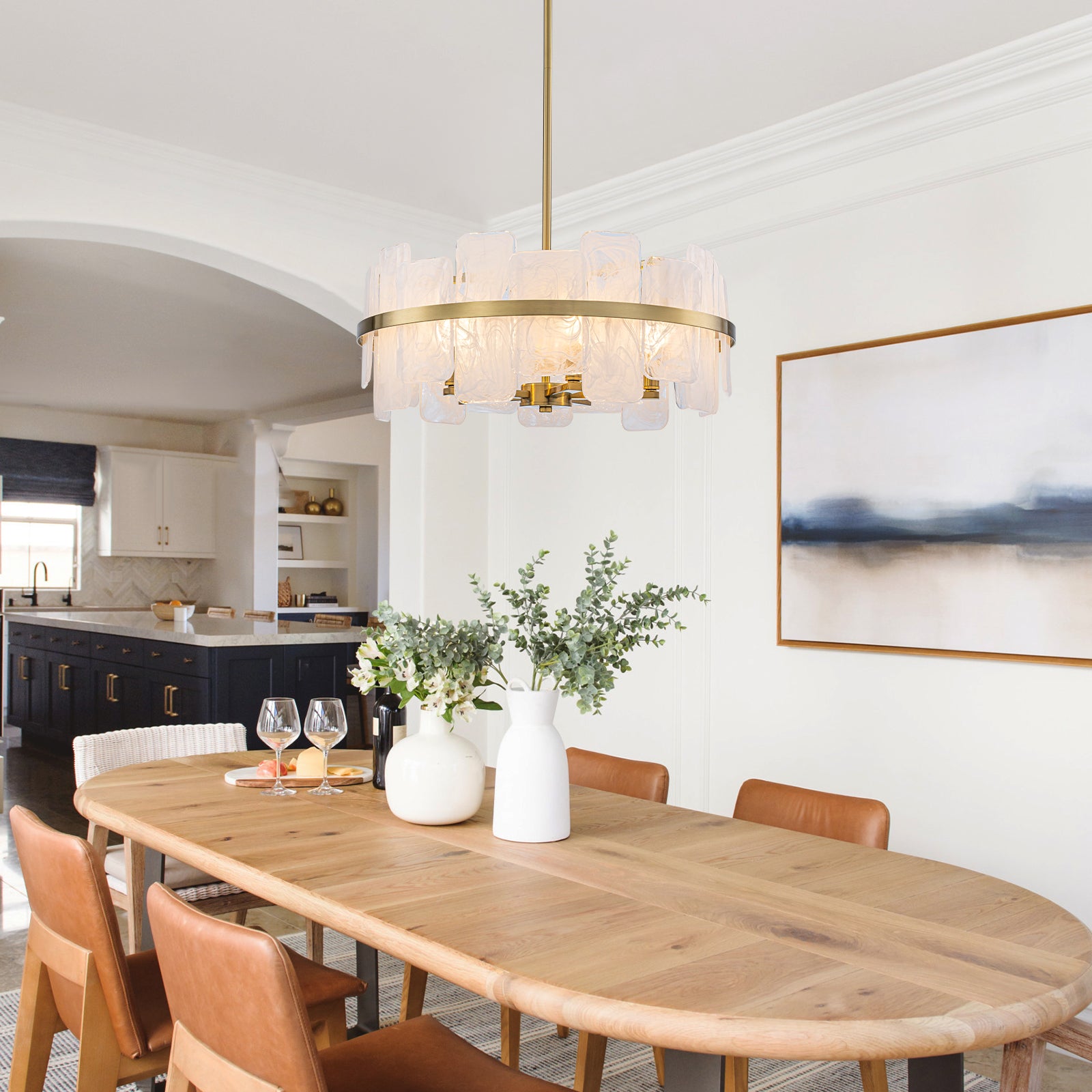 20.47 in. 5-Lights Modern Brass Metal Round Chandelier with Cloud Texture Glass for Dining Room