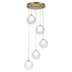 5-Light Modern Gold Metal LED Chandelier Pendant Light with Clear Globe Shades for Entryway, Living Room
