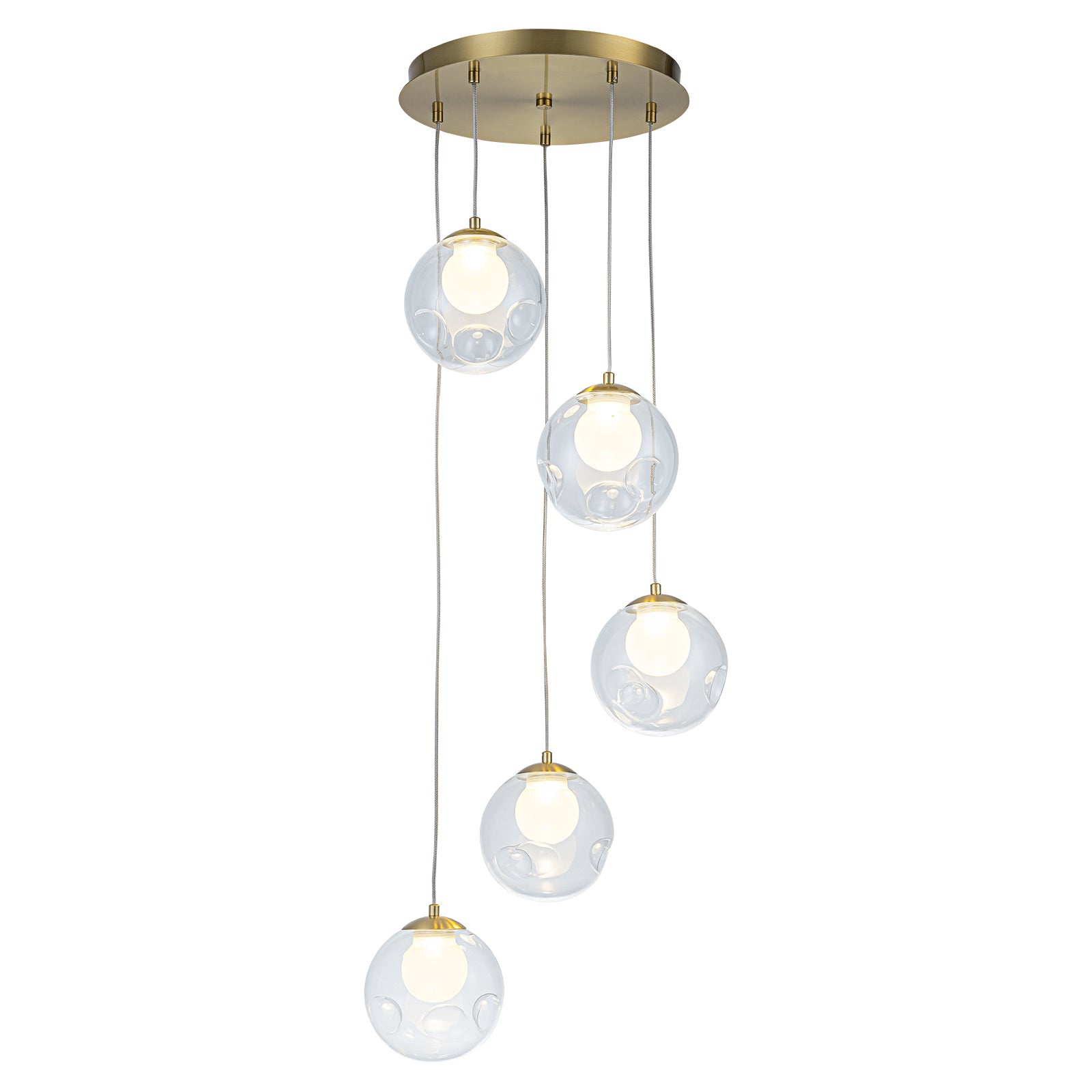5-Light Modern Gold Metal LED Chandelier Pendant Light with Clear Globe Shades for Entryway, Living Room
