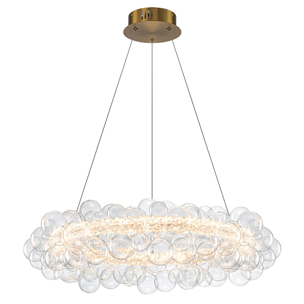 1-Light Gold Modern Round Globe Crystal Integrated LED Chandelier Dimmable Pendant Light with Glass Bubbles