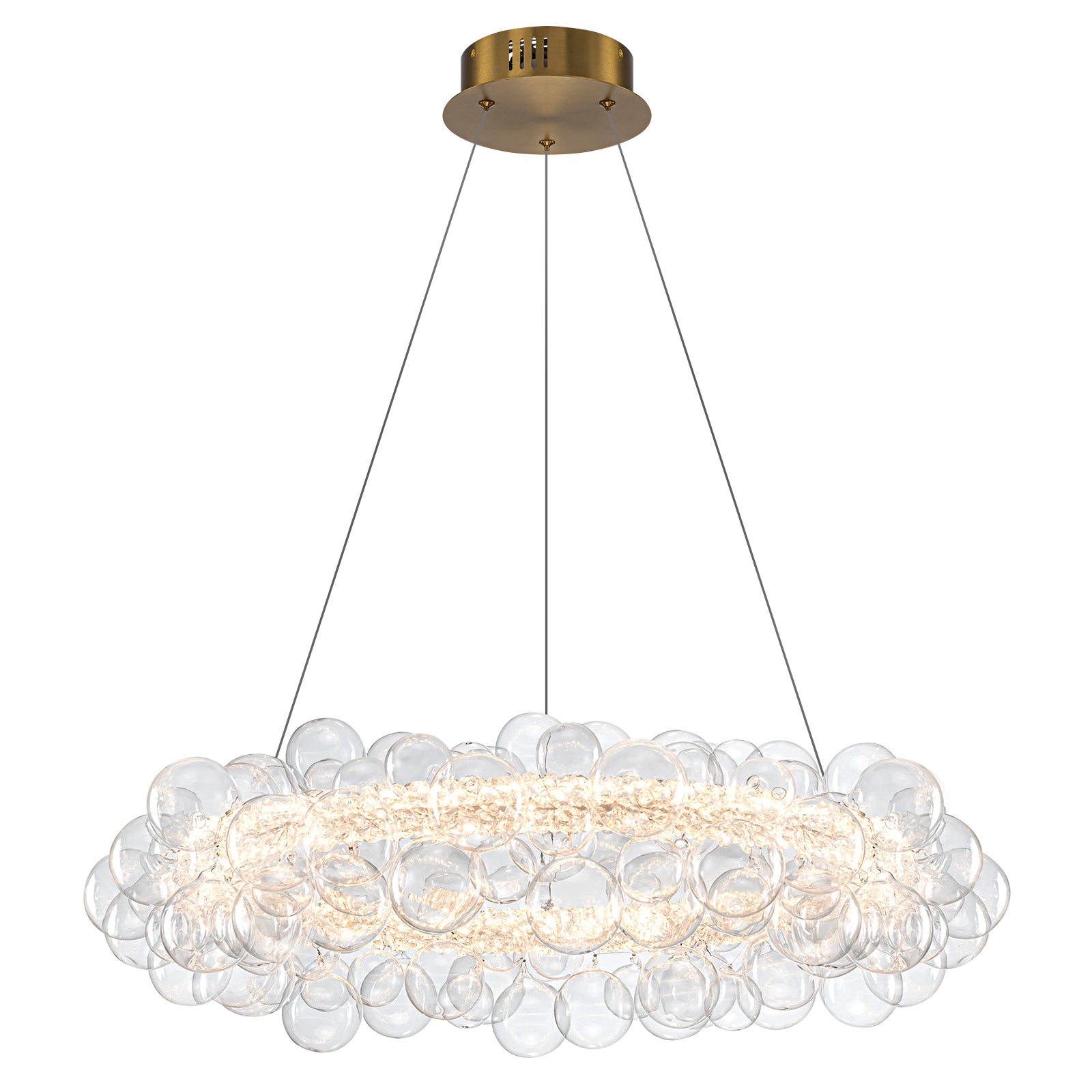 1-Light Gold Modern Round Globe Crystal Integrated LED Chandelier Dimmable Pendant Light with Glass Bubbles