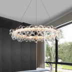 1-Light Gold Modern Round Globe Crystal Integrated LED Chandelier Dimmable Pendant Light with Glass Bubbles