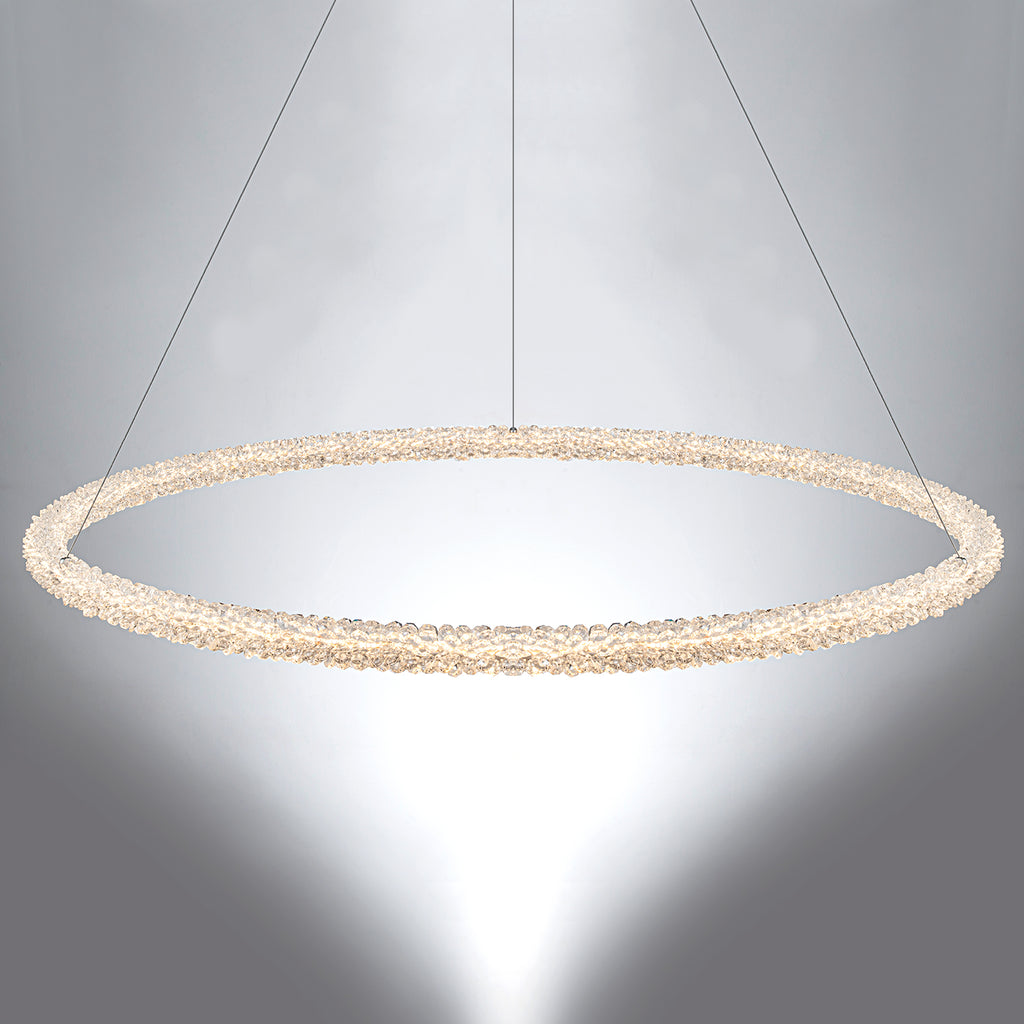 1-Light Modern Gold Metal Ring Crystal Integrated LED Pendant Light Dimmable Chandelier for Dining Room