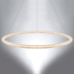 1-Light Modern Gold Metal Ring Crystal Integrated LED Pendant Light Dimmable Chandelier for Dining Room
