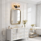 13.62 in. 2-Light Matte Black and Gold Metal Vanity Light with Clear Glass Shades for Bathroom