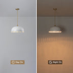 3-Light Gold Iron Semi-Domed Shape Pendant Light with Matte White Metal Shade Hollow Out Design for Living Room