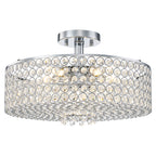 5-Light Chrome Round Modern Semi-Flush Mount Ceiling Light with Beaded Drum Crystal Shade for Living Room