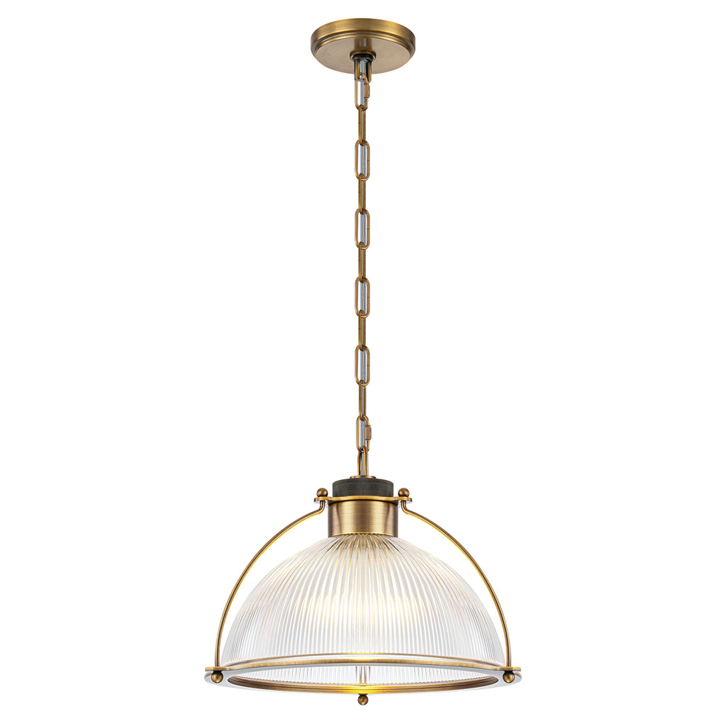 1-Light Industrial Brass Metal Dome Pendant Light with Clear Glass Shade for Kitchen Island, Dining Room