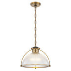 1-Light Industrial Brass Metal Dome Pendant Light with Clear Glass Shade for Kitchen Island, Dining Room