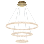 3-Light Modern Gold Ring Dimmable Integrated LED Chandelier Tiered Pendant Light with Crystal for Dining Room