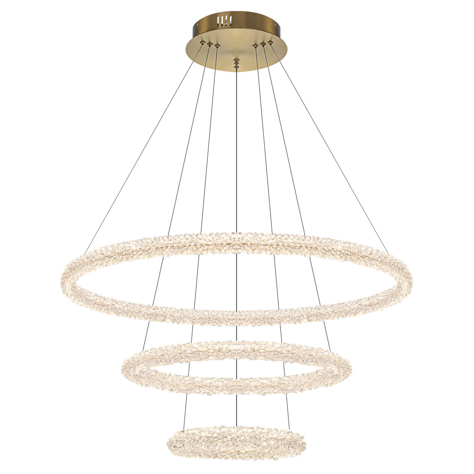 3-Light Modern Gold Ring Dimmable Integrated LED Chandelier Tiered Pendant Light with Crystal for Dining Room