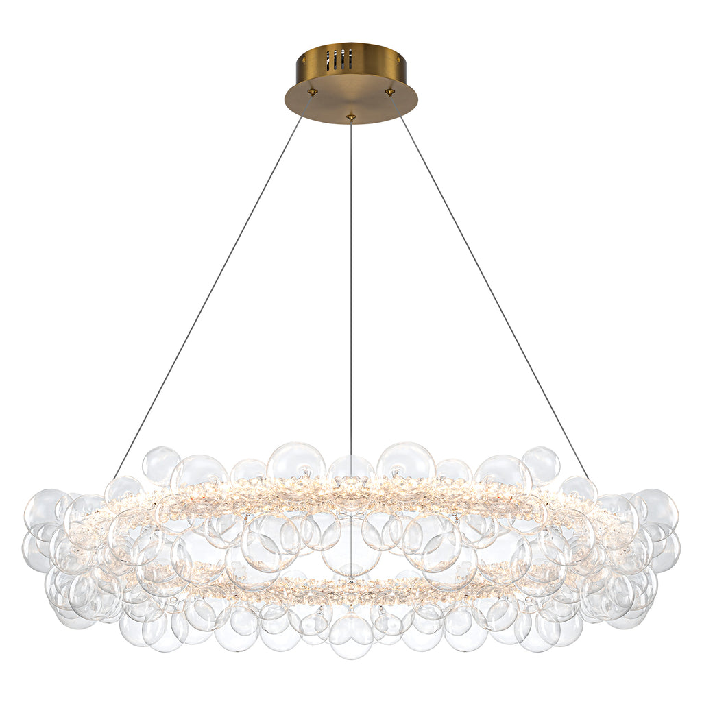 1-Light Gold Modern Round Globe Crystal Integrated LED Chandelier Dimmable Pendant Light with Glass Bubbles