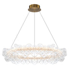 1-Light Gold Modern Round Globe Crystal Integrated LED Chandelier Dimmable Pendant Light with Glass Bubbles