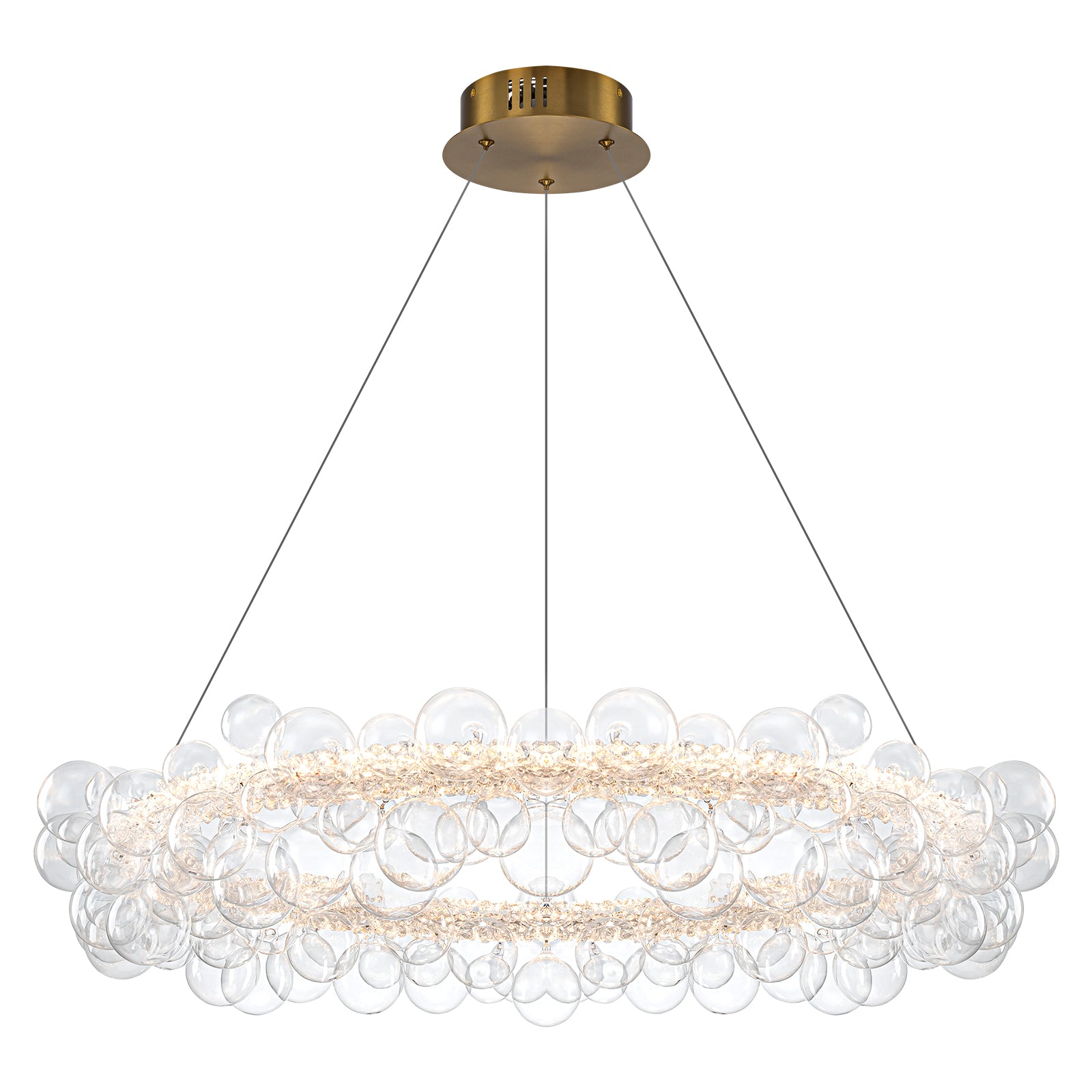 1-Light Gold Modern Round Globe Crystal Integrated LED Chandelier Dimmable Pendant Light with Glass Bubbles