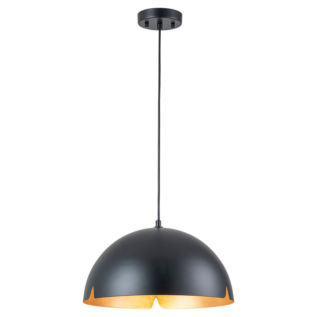 14.96 in. 1-Light Industrial Metal Black/White Dome Pendant Light with Iron Shade for Dining Rooms, Kitchens