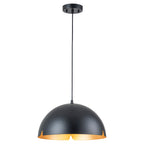 14.96 in. 1-Light Industrial Metal Black/White Dome Pendant Light with Iron Shade for Dining Rooms, Kitchens