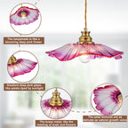 11.02 in. 1-Light Modern Pink Hanging Pendant Light with Flower Shaped Glass Shade for Bedroom, Kitchen Island
