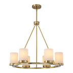 26 in. 6-Light Modern Brass Metal Chandelier with Cylinder Glass Shades for Kitchen Island, Dining Room