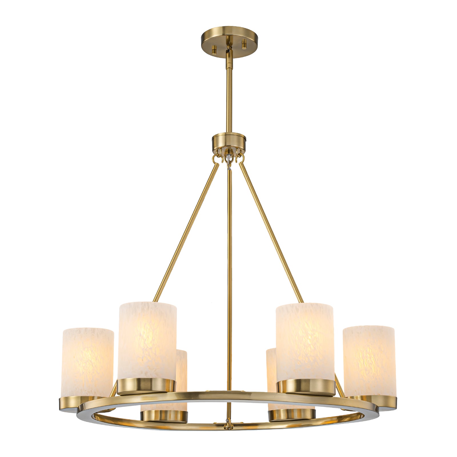 26 in. 6-Light Modern Brass Metal Chandelier with Cylinder Glass Shades for Kitchen Island, Dining Room