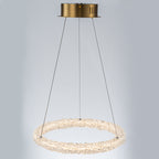1-Light Modern Gold Metal Ring Crystal Integrated LED Pendant Light Dimmable Chandelier for Dining Room