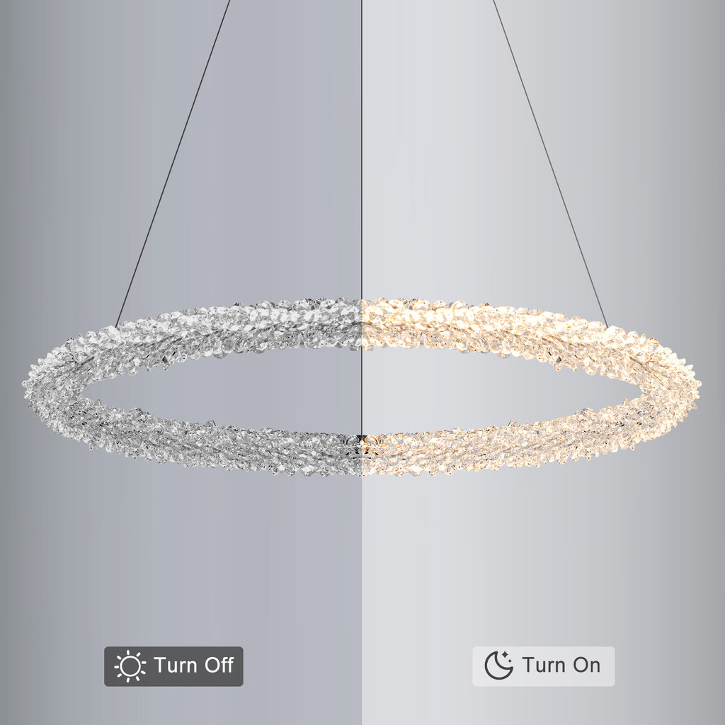 1-Light Modern Gold Metal Ring Crystal Integrated LED Pendant Light Dimmable Chandelier for Dining Room