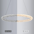 1-Light Modern Gold Metal Ring Crystal Integrated LED Pendant Light Dimmable Chandelier for Dining Room