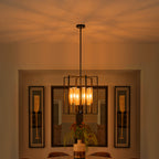 17.72 in. 6-Light Industrial Black Iron Geometric Chandelier with Clear Glass Shades for Kitchen Island Foyers Hallway
