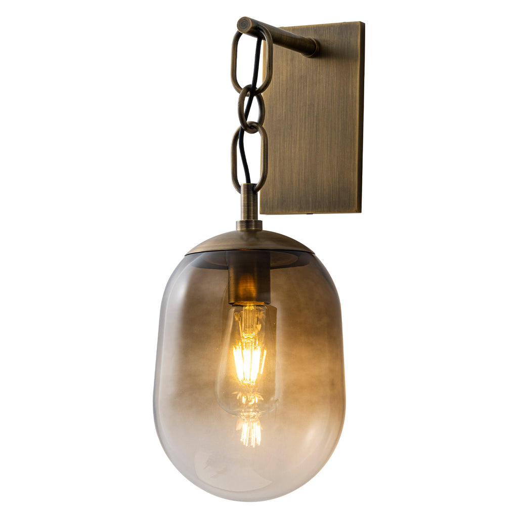 7.09 in. 1-Light Antique Metal Wall Sconce with Oval Gradient Color Glass Shade for Bedroom, Bathroom, Hallway