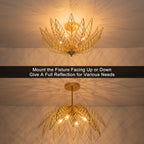 26 in. 4-Light Modern Luxury Gold Bowl Semi-Flush Mount Ceiling Light with Metal Leaf Shade