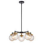 22.44 in. 5-Light Modern Black Branch Chandelier with Clear Cracked Glass Shades for Kitchen Island, Living Room
