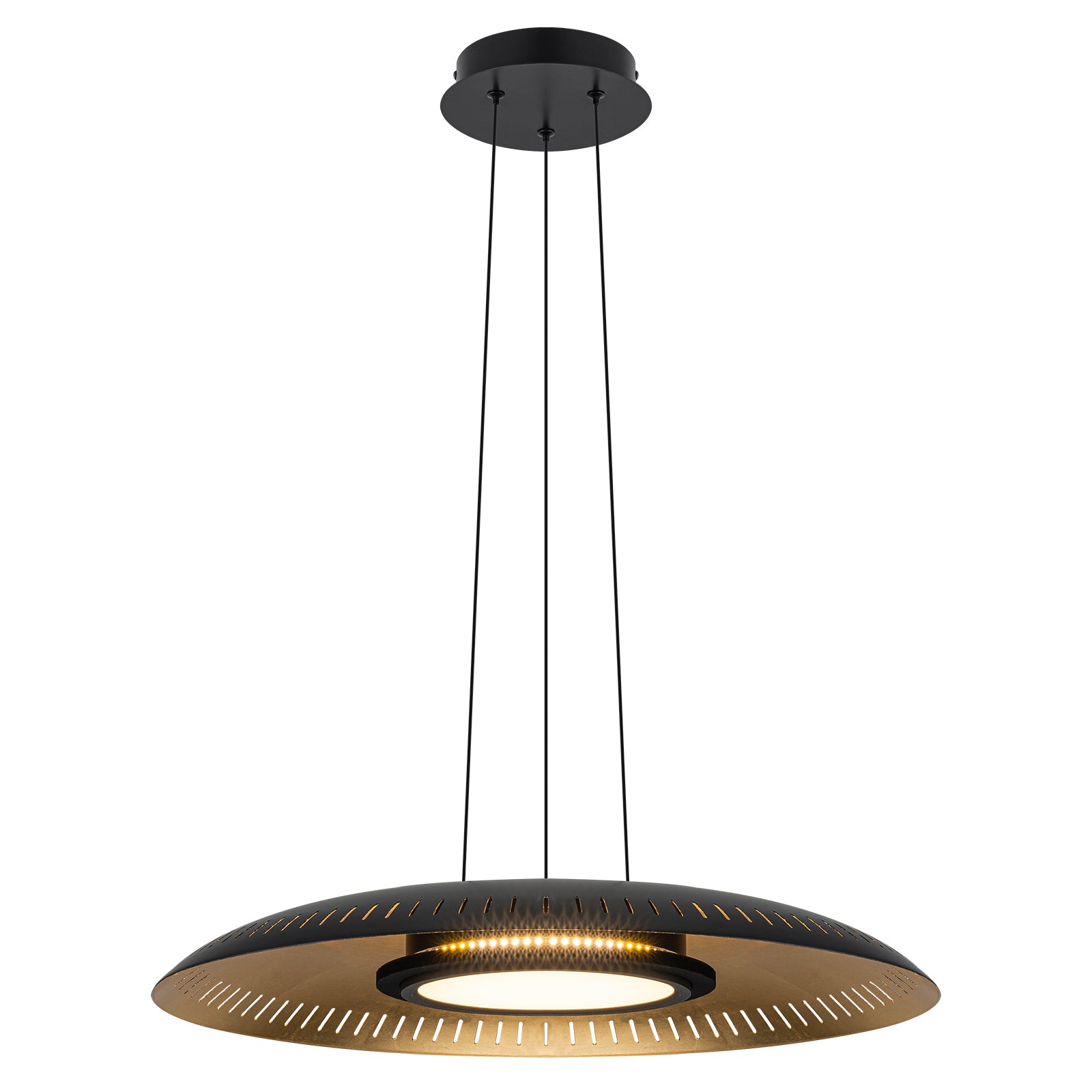 24-Watt 1 Light Modern Black Dome Dimmable LED Pendant Light Chandelier with Metal Shade for Dining Room, Kitchen Island