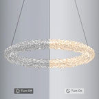 1-Light Modern Gold Metal Ring Crystal Integrated LED Pendant Light Dimmable Chandelier for Dining Room