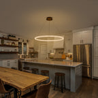 1-Light Modern Gold Metal Ring Crystal Integrated LED Pendant Light Dimmable Chandelier for Dining Room