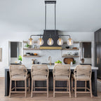 38 in. 5-Light Modern Matte Black Linear Pendant Light with Clear Globe Crackled Glass Shades Island Chandelier