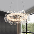 1-Light Gold Modern Round Globe Crystal Integrated LED Chandelier Dimmable Pendant Light with Glass Bubbles
