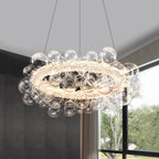1-Light Gold Modern Round Globe Crystal Integrated LED Chandelier Dimmable Pendant Light with Glass Bubbles