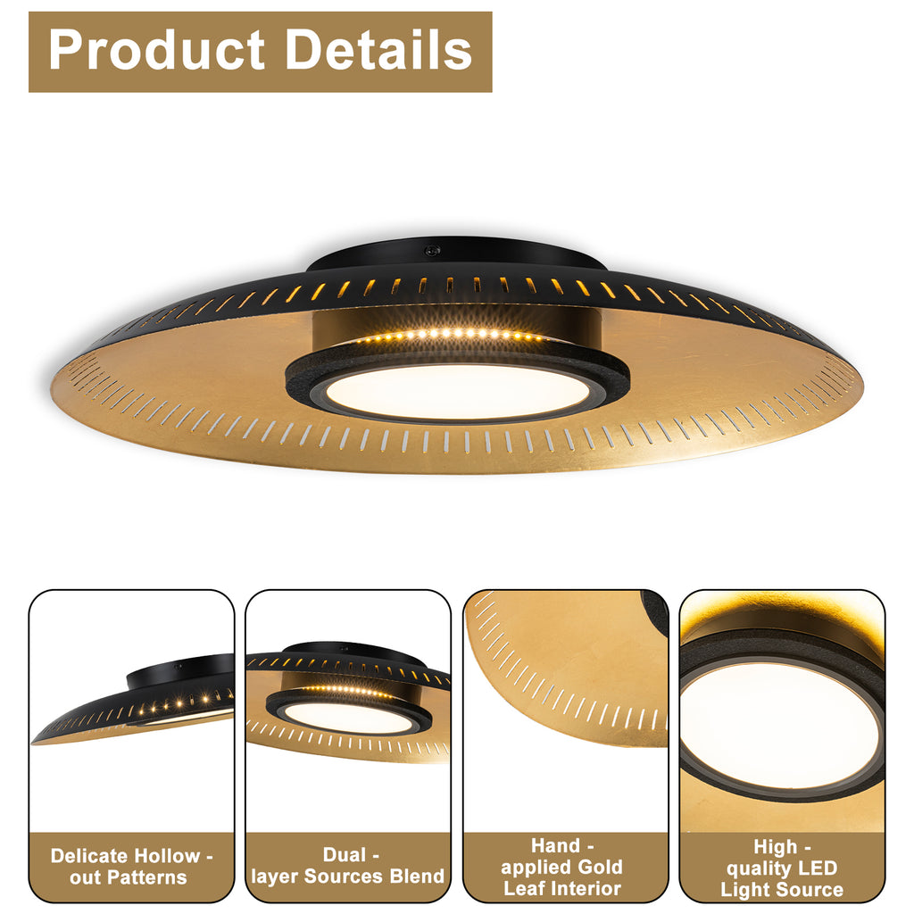 22.8 in. 1-Light Modern Industrial Black Dimmable LED Flush Mount Ceiling Light with Metal Dome Shade