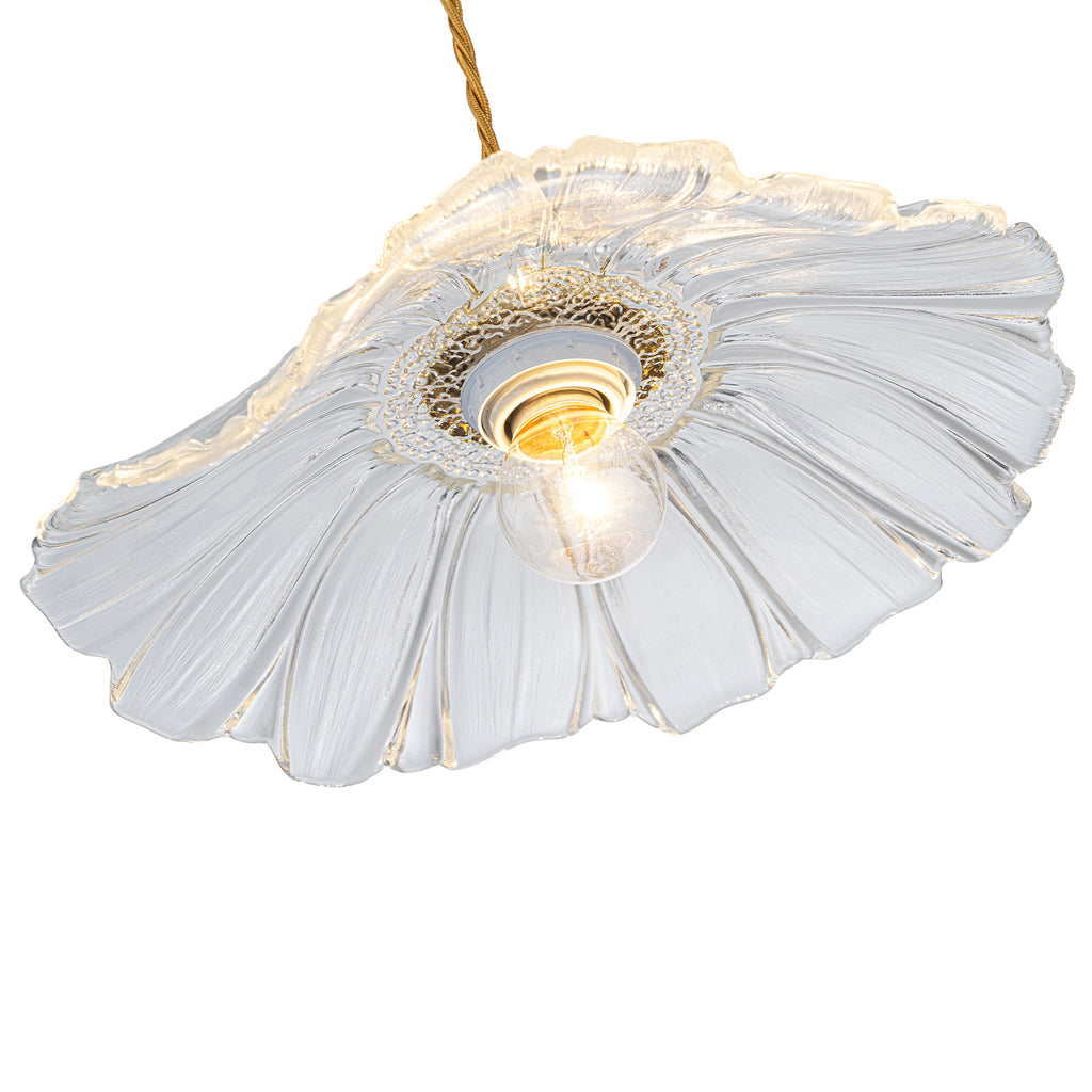 11.02 in. 1-Light Modern Pink Hanging Pendant Light with Flower Shaped Glass Shade for Bedroom, Kitchen Island