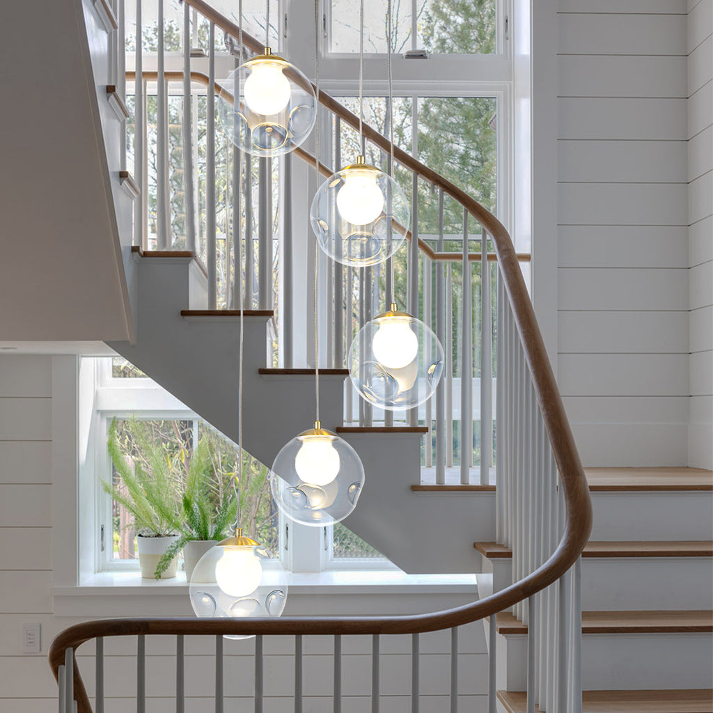 5-Light Modern Gold Metal LED Chandelier Pendant Light with Clear Globe Shades for Entryway, Living Room