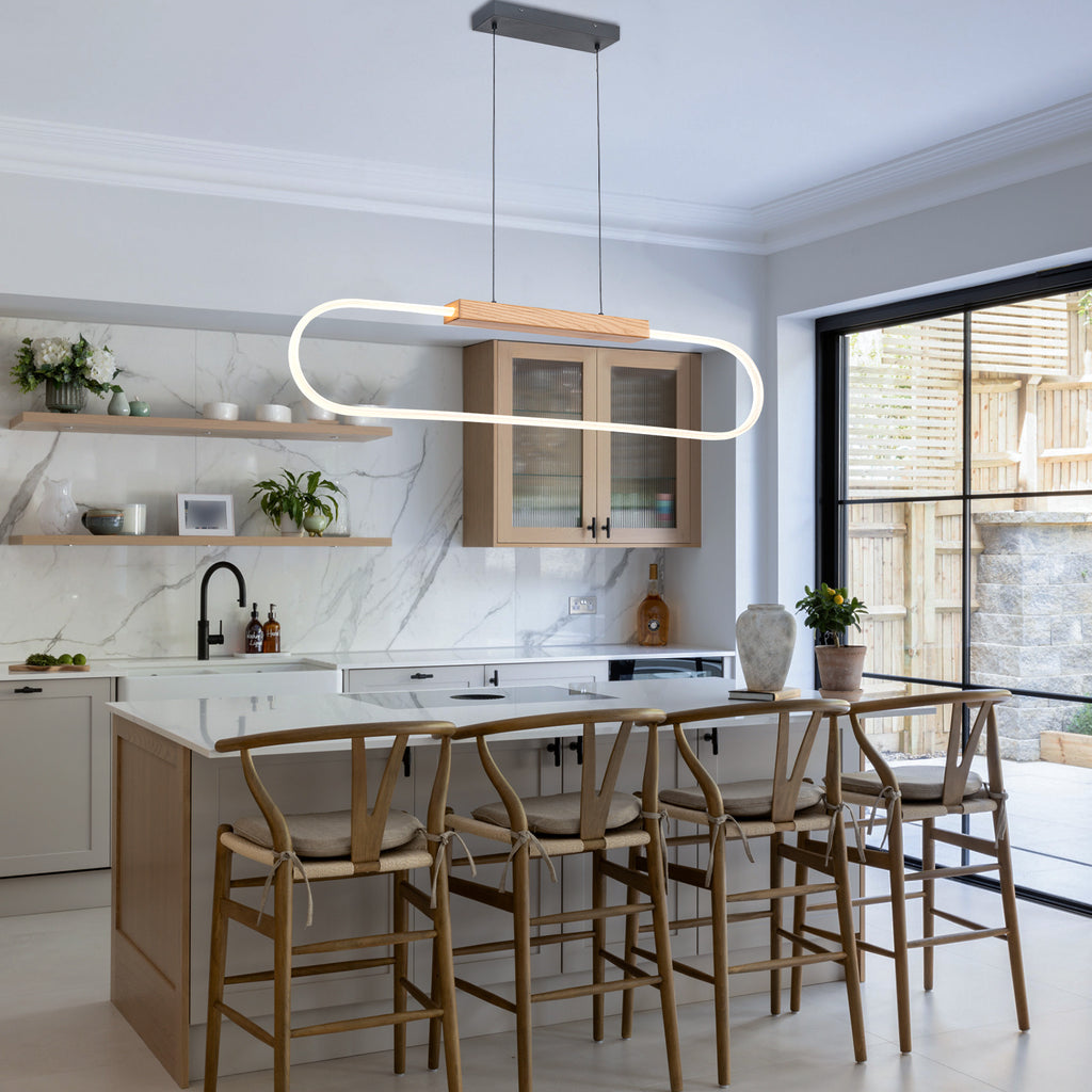 47.24 in. 1-Light Modern Black Linear Integrated LED Pendant Light Fixture with Wood Accent for Kitchen Island