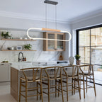 47.24 in. 1-Light Modern Black Linear Integrated LED Pendant Light Fixture with Wood Accent for Kitchen Island