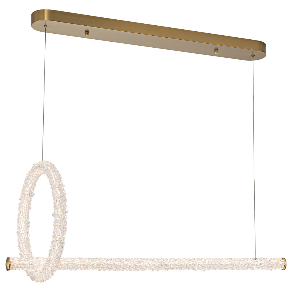 2-Light Modern Luxury Gold Ring & Bar Dimmable Integrated LED Chandelier Pendant Light with Crystal for Dining Room