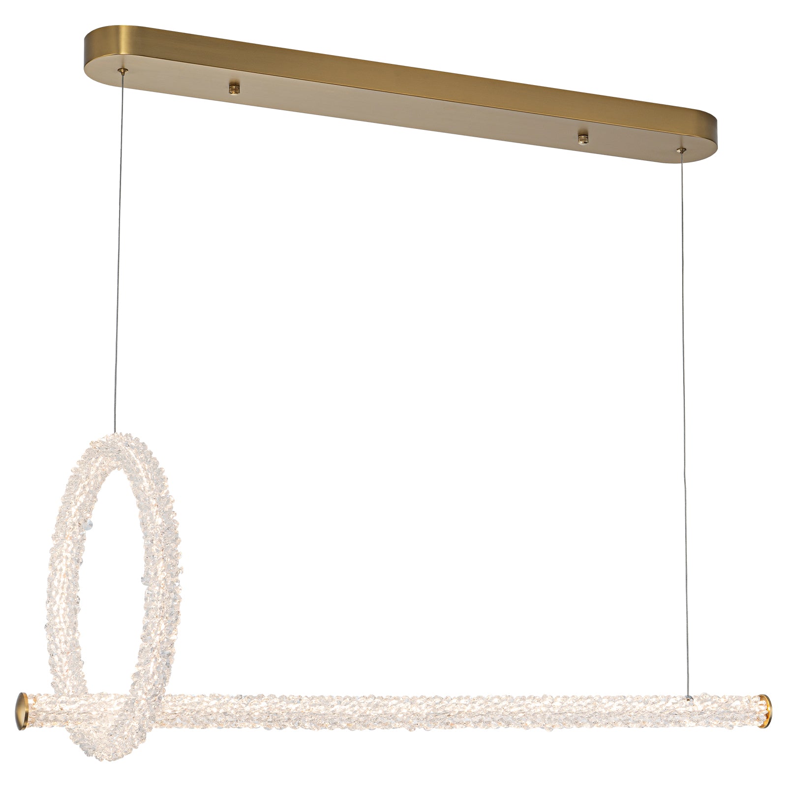 2-Light Modern Luxury Gold Ring & Bar Dimmable Integrated LED Chandelier Pendant Light with Crystal for Dining Room