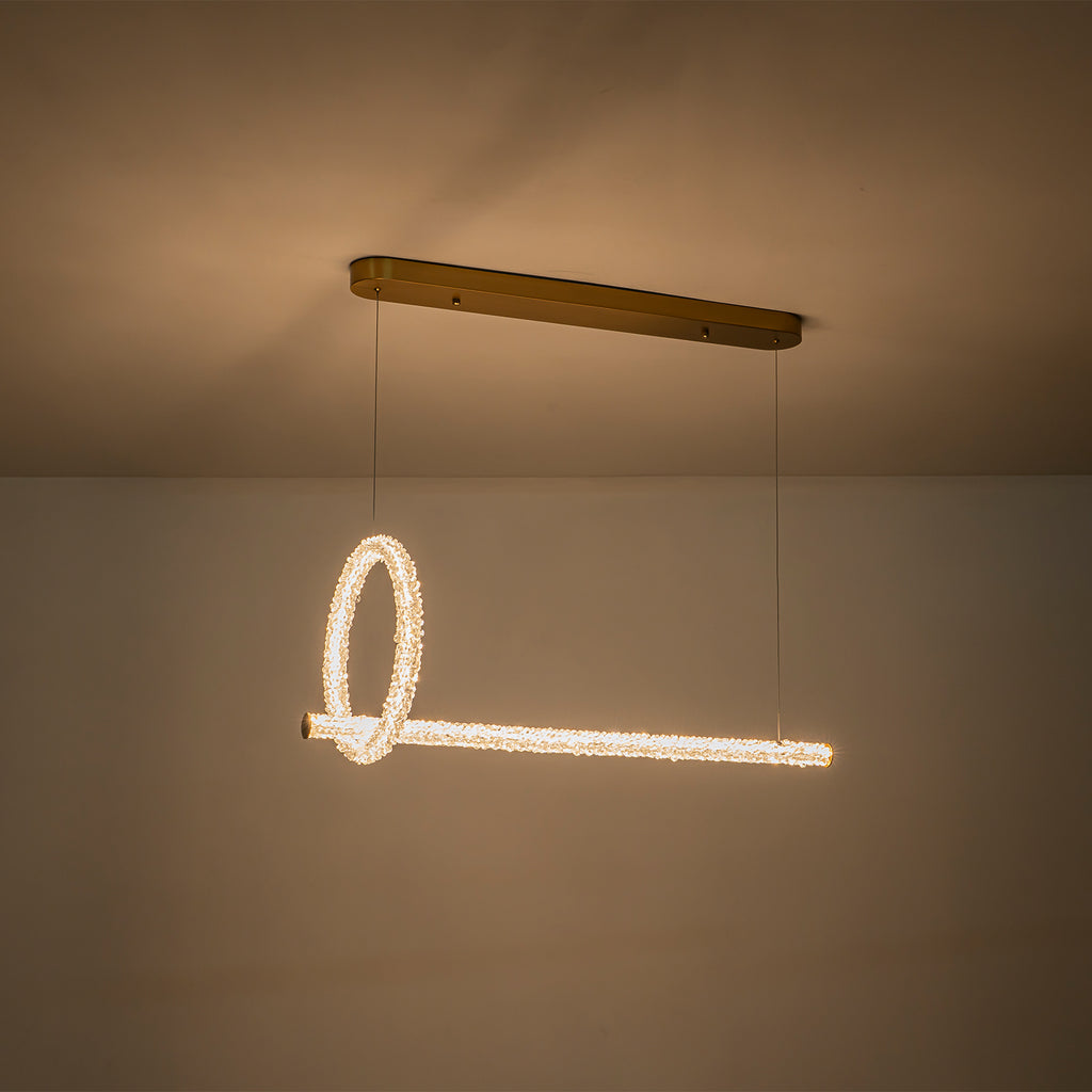 2-Light Modern Luxury Gold Ring & Bar Dimmable Integrated LED Chandelier Pendant Light with Crystal for Dining Room