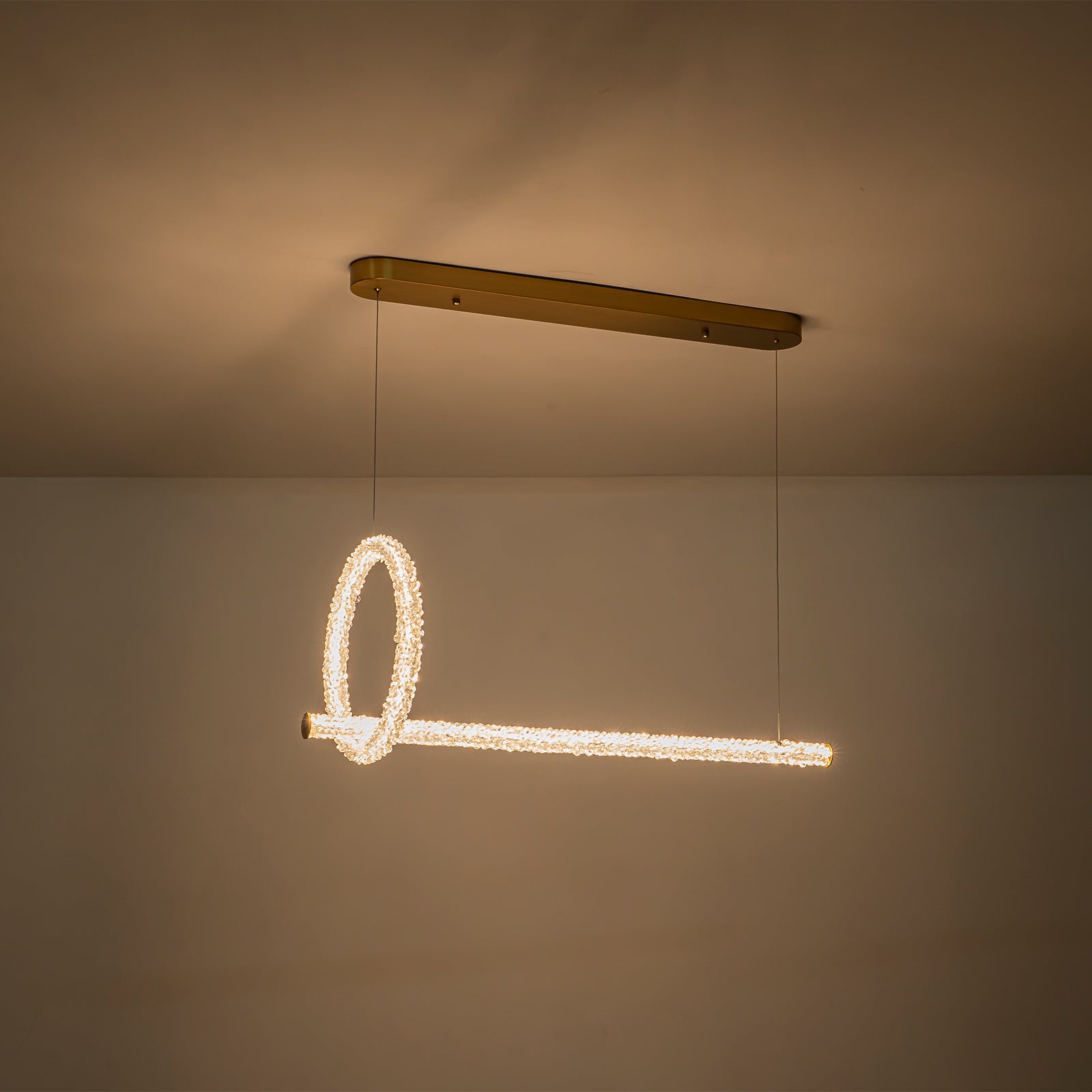 2-Light Modern Luxury Gold Ring & Bar Dimmable Integrated LED Chandelier Pendant Light with Crystal for Dining Room