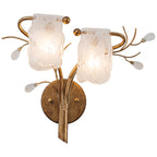 16.14 in. 2-Light Antique Gold Wall Sconce with Clouded Glass Shade, Bedroom Living Room Wall Light