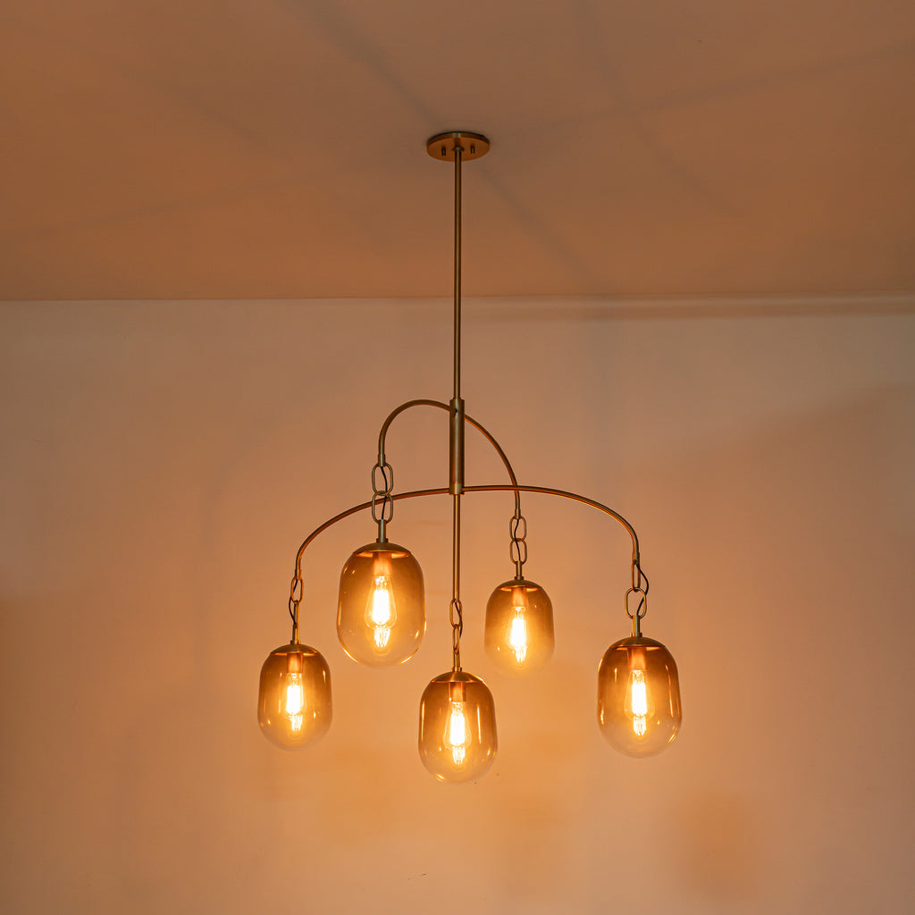 5/7-Light 2/3-Tier Antique Gold Metal Chandelier Pendant with Oval Glass Shades for Living Room, Kitchen Island