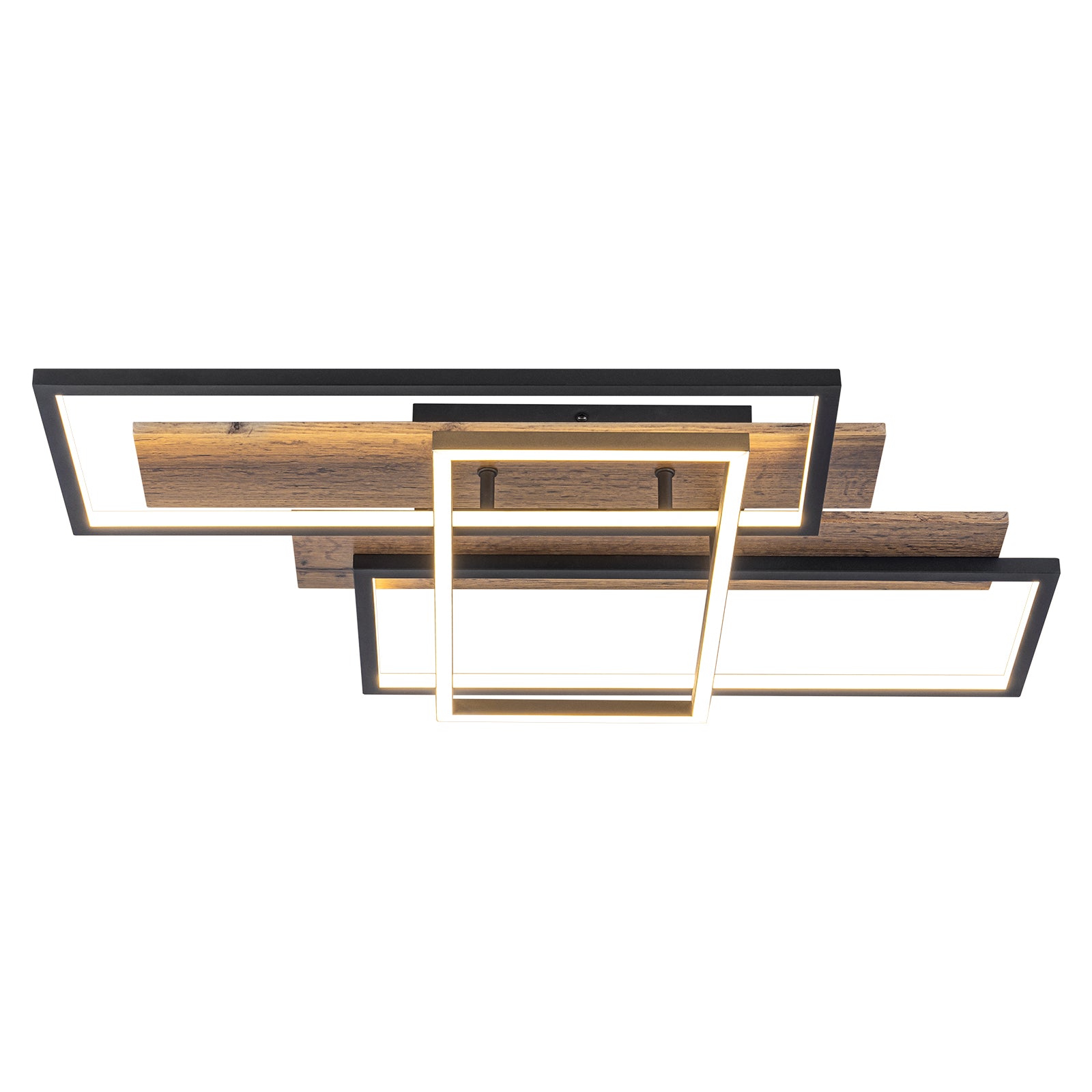 3-Light 26.77 in. Modern Black and Wood Dimmable Integrated LED Flush Mount Ceiling Light
