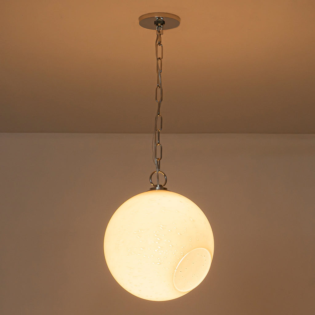 Chrome Modern Globe Hanging Pendant Light with White Bubble Glass Shade for Kitchen Island, Dining